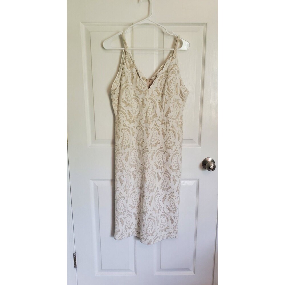 She & Sky Center Of Attention Lace  Dress Size Large NWT White Over Beige